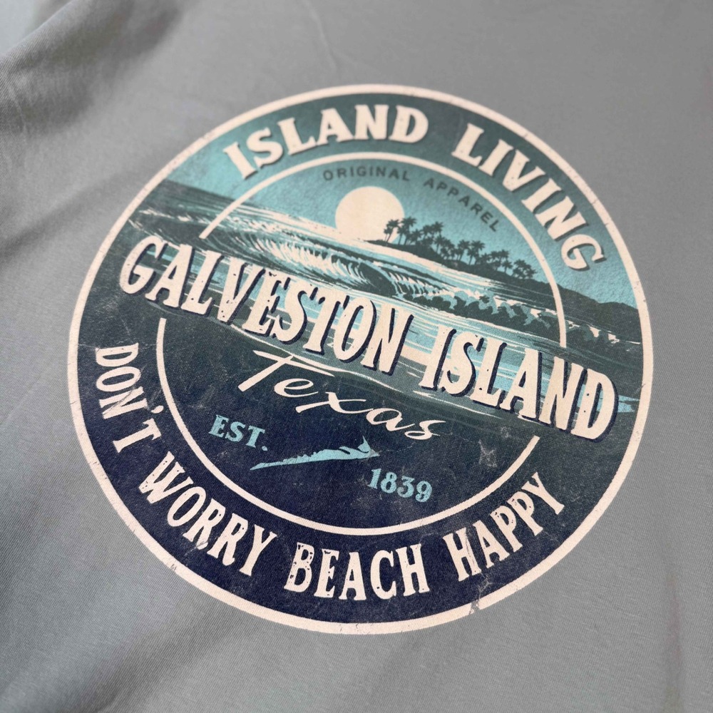 Blue 84 Galveston Island Texas Graphic Tee Sage Green Mens Medium